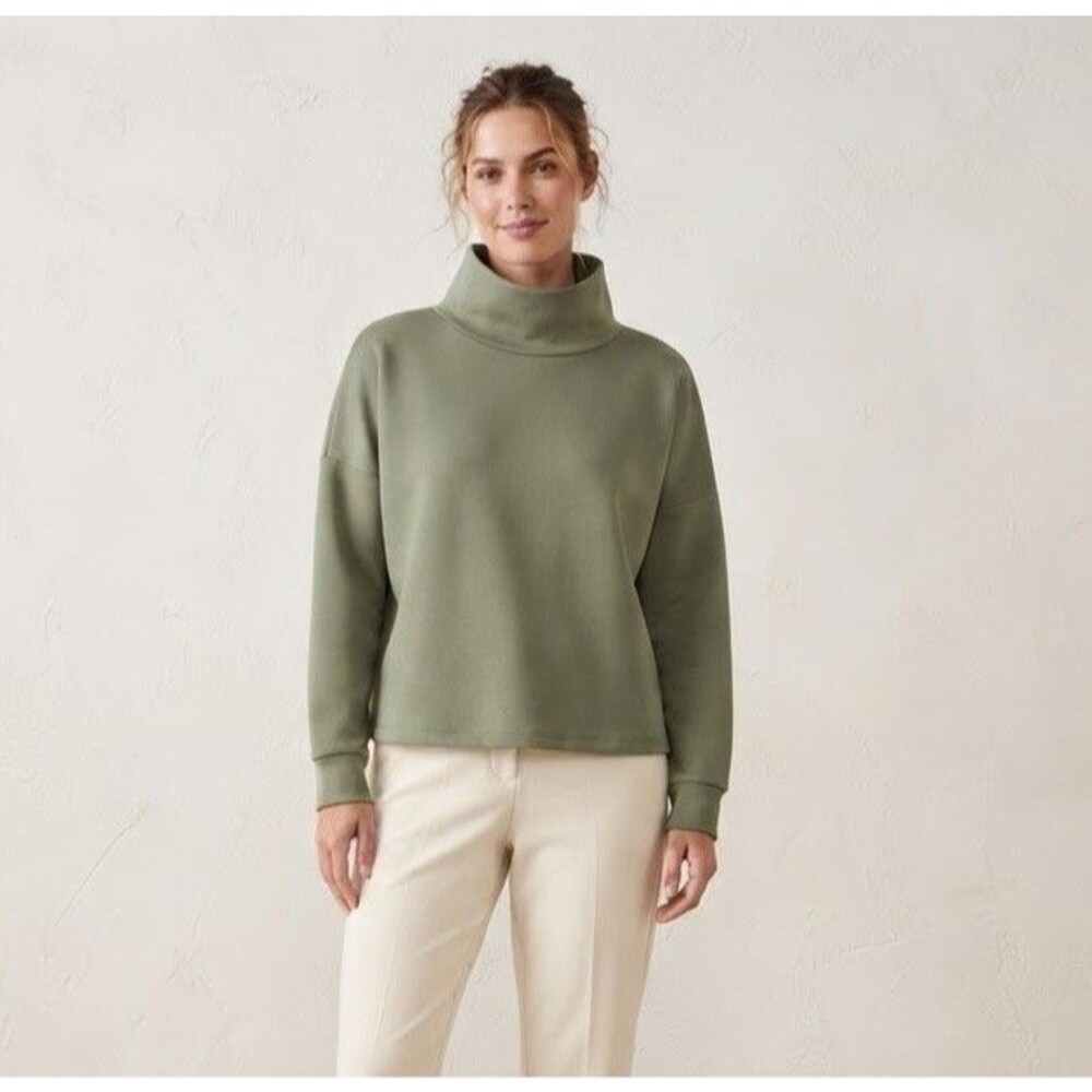 REFKA Casual Women S Green Turtleneck Long Sleeve Sweatshirt Top Minimalist Chic